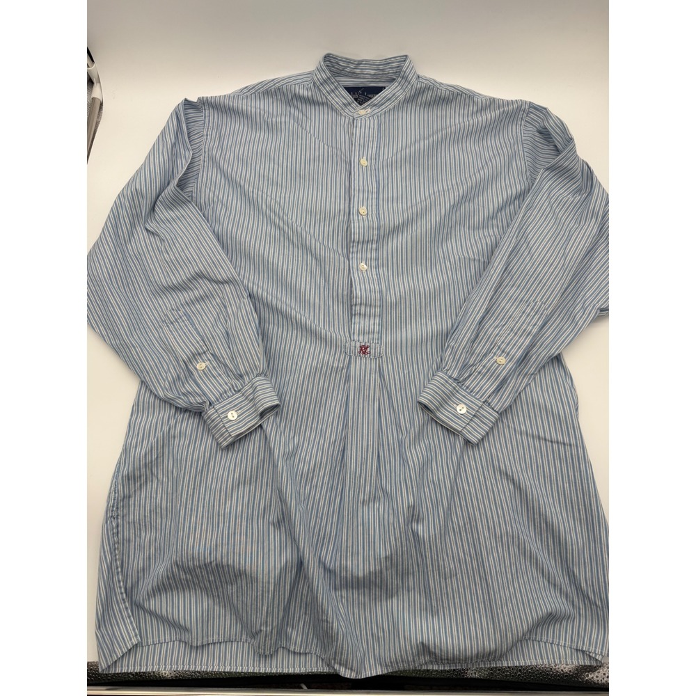 Ralph Lauren Blue White Striped Band Collar Tunic Shirt Cotton Womens 8